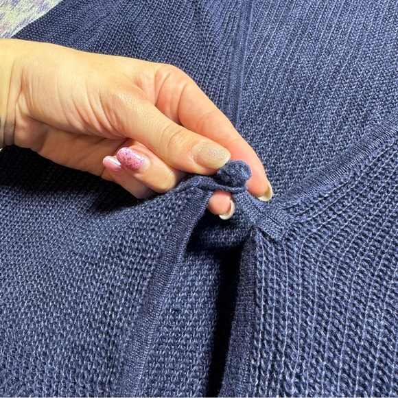 Lauren Ralph Lauren Womens Linen Cardigan Sweater Knit Ruffle Hem in Navy Blue - Picture 8 of 10